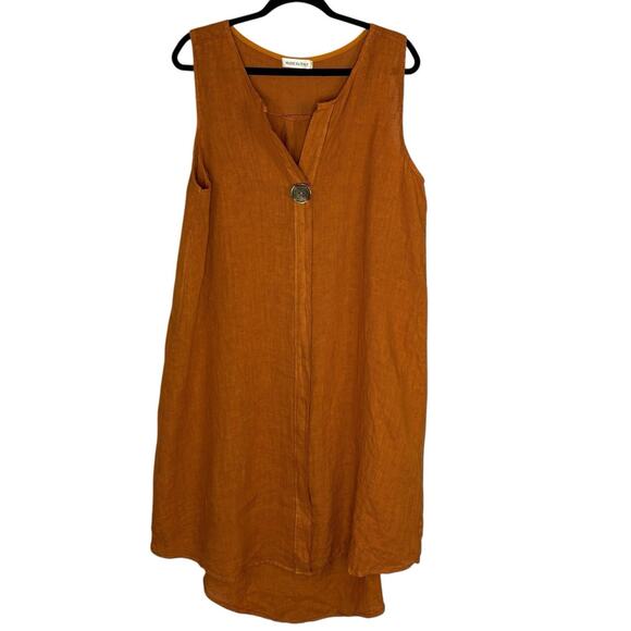 Italian Size 2X Shift Dress Midi Linen Sleeveless Beachy Lagenlook Burnt Orange - Picture 1 of 5